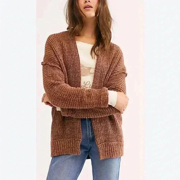 [L] Free People  Women's High Hopes Cardigan Brown - Picture 1 of 10